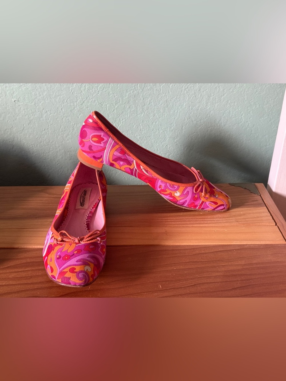 Stephane de Raucourt Ballet Flats Pink Orange Paisley EU 39 US 8.5N VTG Italy